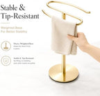Light Brushed Gold Hand Towel Holder Stand, 13-Inch Tall Freestanding Towel Rack with Weighted Base, SUS304 Stainless Steel Countertop Towel Stand for Bathroom Vanity and Kitchen - Image 3