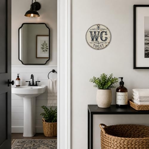 WC Toilet Metal Sign 8x8in Round European Style Plaque for Bathroom Wall Decor Functional Gift - Image 5