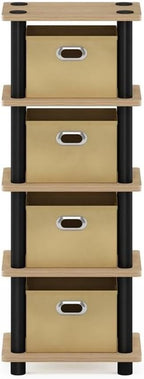 FURINNO LAci 4-Bins System Rack, Oak/Black/Light Brown - Image 4