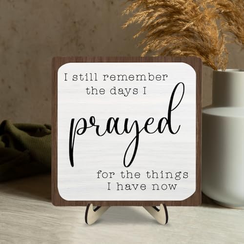 I Still Remember the Days I Prayed Wooden Sign, Christian Sign Home Decor Wooden Plaque for Rustic Home Farmhouse Office Living Room Desk Shelf Decor (White&Brown, 5.9x5.9inches) - Image 5