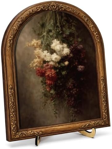 Dark Floral Wall Art Sign for Vintage Home Decor, Moody Flower Arch Wooden Tabletop Plaque, Gothic Farmhouse Shelf Accent, 8x10 Inch by Unknown