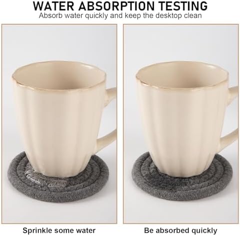 OIAHOMY 10 Pcs Drink Coasters with Holder, Boho Cotton Woven Coaster Set, Absorbent Coaster Protection for Various Cups, Ideal for Coffee Tables Home Decor and Gift, 4.3 Inches,Mixed Yellow - Image 4