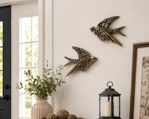 AMOIENSIS 4.75 Inch Vintage Swallow Bird Wall Sculpture Set of 2 - Image 4