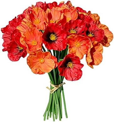 Mandy's 30 Stems Red and Orange PU Poppy Artificial Flowers by Mandys