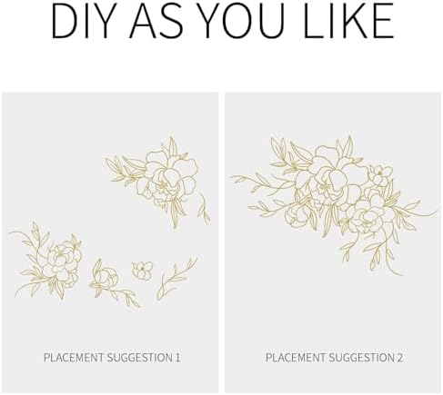 Gold Metallic Wall Decals Peel and Stick Floral Wall Stickers Large Sketch Minimal Line Transfer for Women Living Room Bedroom Decor, Peony - Image 4