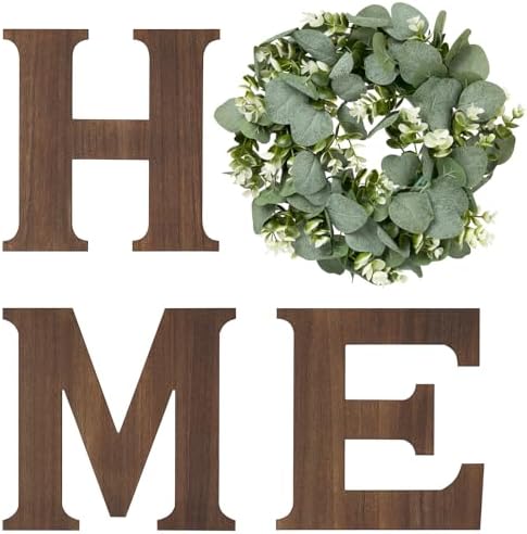 Mkono Home Sign Wall Decor, Farmhouse Wood Letters Eucalyptus for O, Brown by Mkono