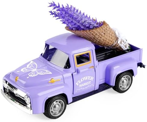 Lavender Truck Decor with Flowers, Purple Floral Pickup Truck with Butterfly, Rustic Farmhouse Tabletop Centerpiece, Spring Country Home Office Kitchen Tiered Tray Decor by Unknown