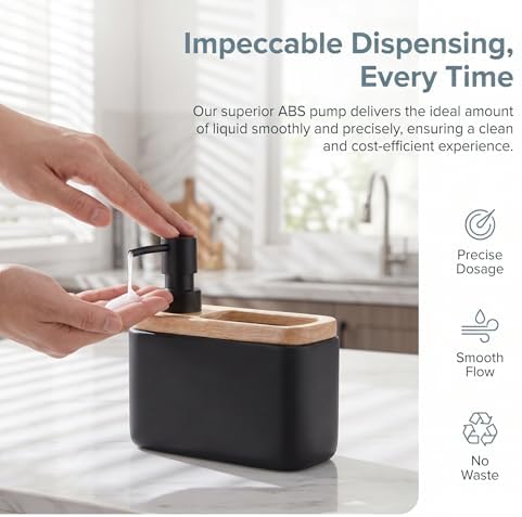 RQYIXI 2-in-1 Ceramic Soap Dispenser with Sponge Holder,Black,17 Oz - Image 4