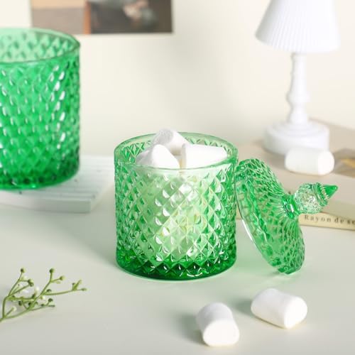 Sizikato Diamond Faceted Glass Candy Jar with Lid, 10oz Green Decorative Jar, Nut Jar, Dried Fruit Storage Jar. - Image 4