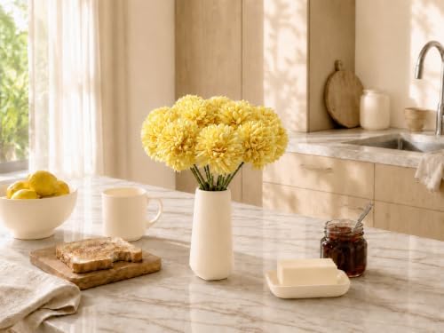 Mandy's 12pcs Artificial Yellow Ball Chrysanthemum Flowers - Image 7