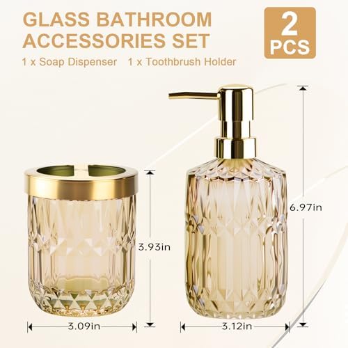 RRM Glass Bathroom Toothbrush Holder and Soap Dispenser Set, Brown - Image 4