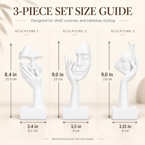 3 Pcs Thinker Large Statue Set - White Art Abstract Home Accent Figurines for Living Room, Bedroom, Shelves, Office Desktop, Coffee Table Decor, Gift for Women (3 Pcs White, 9") - Image 3