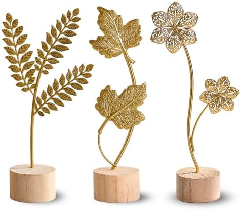Gold Leaf Home Decor Set - Metal Leaves Statues, Modern Artistic Sculptures for Living Room, Office, Shelf & Home Decorative, Handmade 3D Botanical Accents (Fall Decor) by Uimoky