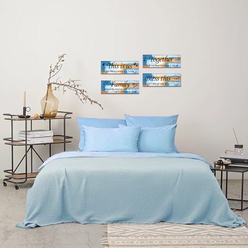Lnond 4 Pieces Orange and Blue Abstract Living Room Wall Decor, Motivational Home Family Rustic Wall Art Decor for Bedroom Living Room, Rustic Wooden Farmhouse Home Decor, 12 x 4 Inch - Image 6