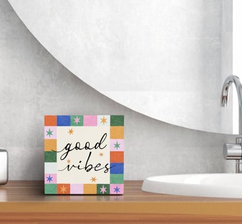 SRADMO Retro Boho Inspirational Positive Wood Box Sign Desk Decor - Image 6