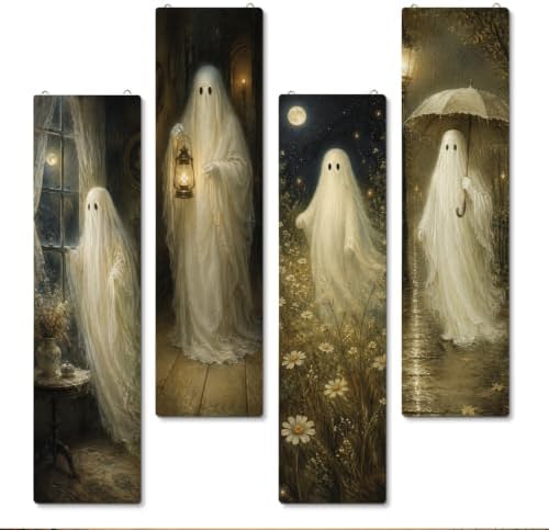 Vintage Halloween Sign, Ghost Decor Wall, 4 Pcs Halloween Hanging Signs by SUSZDOU