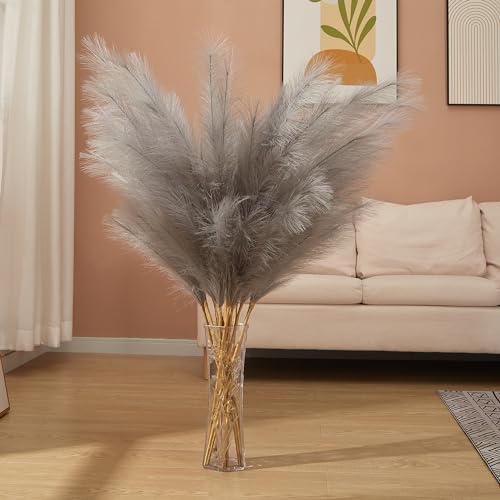7 Pcs 45" Faux Pampas Grass – Fluffy Artificial Pompous Grass for Tall Floor Vase, Non-Shedding Home Decor, Boho Wedding Flowers, Baby Shower Centerpieces, Bedroom & Living Room Decor (Grey) - Image 4