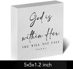 God Is Within Her Bible Verse Artwork Wooden Box Sign Rustic Farmhouse Style Psalm 46:5 Christian Wood Block Plaque 5 X 5 Inches Home Office Desk Sign Decor for Gifts - Image 2