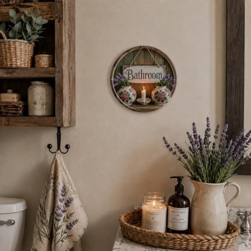 Bathroom Metal Sign 8x8in Round Vintage Plaque for Restroom Wall Decor Functional Home Gift - Image 5