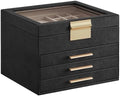 SONGMICS Jewelry Box Organizer, 4-Layer Storage with 3 Drawers, Glass Lid by SONGMICSbySONGMICSHOME