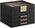 SONGMICS Jewelry Box Organizer, 4-Layer Storage with 3 Drawers, Glass Lid by SONGMICSbySONGMICSHOME