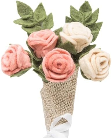 Glaciart One Felt Roses Flowers Artificial Bouquet - 5 pcs|Reusable, Washable and Essential Oil Ready Multi Color Artificial Flowers w/Bendable Wire Stem |Great as Gift and Home or Event Decorations by GlaciartOne
