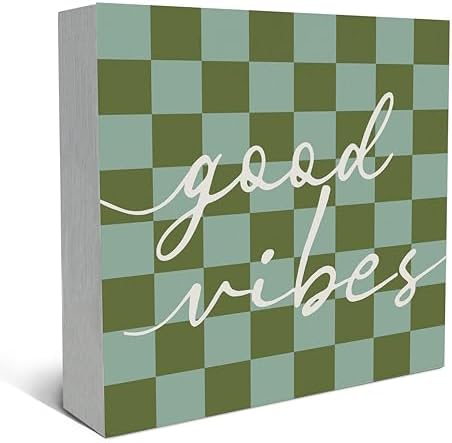 SRADMO Inspirational Wood Box Sign Desk Decor, Motivational Office Decor, Blue and Green Checkered Positive Theme Wooden Block Box Sign Decoration for Home Office Shelf Table Decorative Accessories by SRADMO