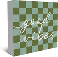 SRADMO Inspirational Wood Box Sign Desk Decor, Motivational Office Decor, Blue and Green Checkered Positive Theme Wooden Block Box Sign Decoration for Home Office Shelf Table Decorative Accessories by SRADMO