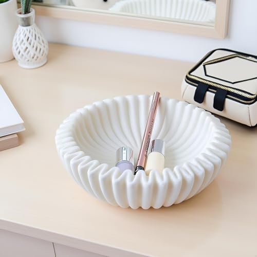Braxio Decorative Bowl Modern Home Decor – Resin Ruffle Bowl Decorative Catchall for Entryway Dining Table Living Room Centerpiece Key Holder Fruit Bowl 9 x 9 x 2.6 Inch Art Deco Style - Image 6