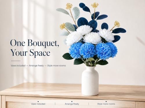 Artificial Flower Bouquet with Vase,Fake Flowers Peony Mums Eucalyptus - Image 7