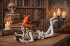 Dlfghos Halloween Skeleton Statue Halloween Skull Figurine Home Decor Reading Skeleton Figurines Decorations for Indoor Fireplace Home Kitchen Desk Office Party - Image 2