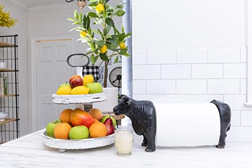 Creative Co-Op Distressed Cream Wood 2-Tier Tray with Metal Handle - Image 6