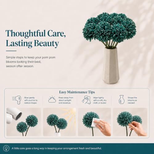 Mandy's 12pcs Artificial Teal Ball Chrysanthemum Flowers - Image 6