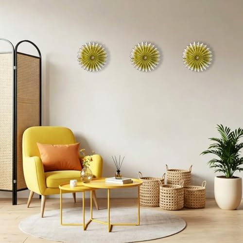 Metal Wall Sculpture, 11.4'' Vintage Yellow Gold Sunburst Wall Art Decor - Image 5