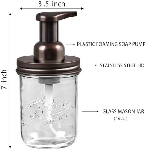 SheeChung Mason Jar Foaming Soap Dispenser and Toothbrush Holder Set,Bronze - Image 6