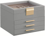 SONGMICS Jewelry Box Organizer, 4-Layer Storage with 3 Drawers, Glass Lid by SONGMICSbySONGMICSHOME