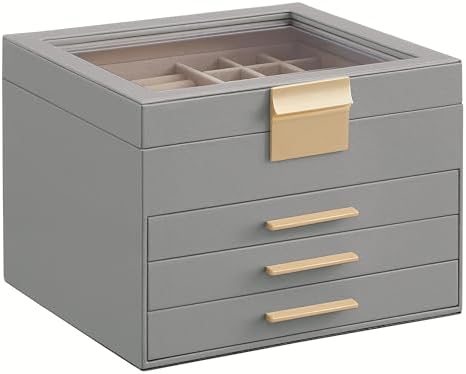 SONGMICS Jewelry Box Organizer, 4-Layer Storage with 3 Drawers, Glass Lid by SONGMICSbySONGMICSHOME
