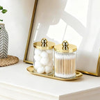 Tbestmax 2 Pack Qtip Holder with Gold Tray, 10oz Plastic Canister Apothecary Jar for Cotton Swabs, Balls, Pads, Floss Picks - Clear Bathroom Essentials Accessories Decor - Image 7