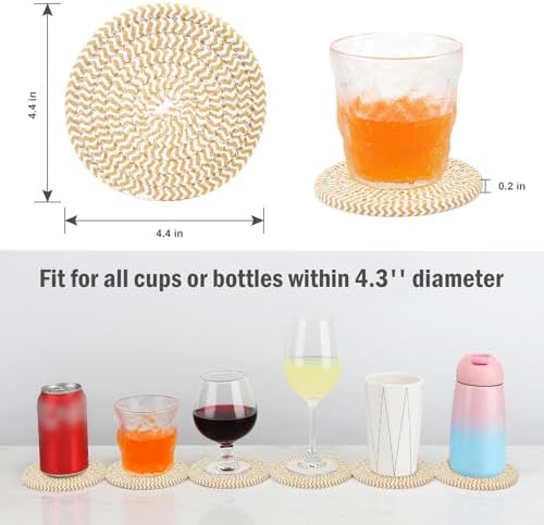 ABenkle 8 Pcs Drink Coasters with Holder, Cotton Woven Absorbent Coasters for Drinks, Minimalist Home Decor Coaster Set for Wooden Tabletop Protection Table, 4.3 inches - Image 2