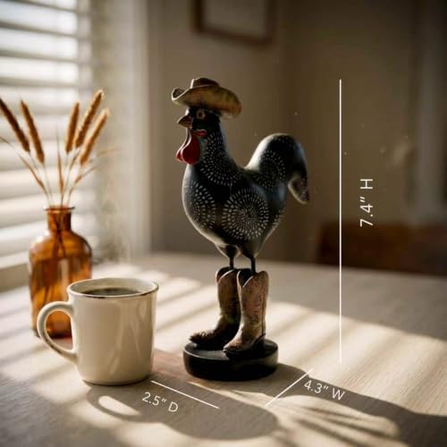 Cowboy Rooster Statue, Farmhouse Kitchen Decor, 11.9 in - Image 2