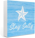 Beach Bathroom Decor Starfish Decor Stay Salty Beach Theme Summer Decorations Wooden Box Sign for Home Office Farmhouse Table Shelf by IYEZH