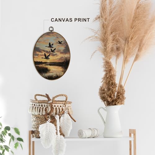 dvhdajed Vintage Mallard Duck Nursery Oval Wall Art Decor, Country Farmhouse Duck Hunting Framed Canvas Art, Rustic Cottage Core Farm Animal Oval Wall Hanging Decor for Bedroom Living Room, 8.7x11.3 - Image 3