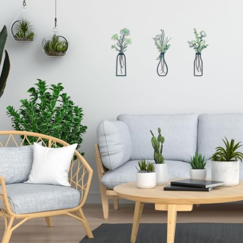 Pigort 3 Pieces Metal Flowers Wall Arts, Wall Decors for Home, Deep Green - Image 5