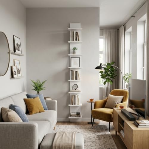 Qupui 8 Tier Wall Shelf Unit, 63 Inch Floating Storage, 9.3 Inch Wide,White - Image 7