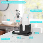 Glass Mouthwash Dispenser for Bathroom, 16 OZ Mouthwash Dispenser with Pour Spout and Wood Cup Holder and Tray, Mouth Wash Bottle Container, Black Kitchen Bathroom Decor and Accessories - Image 3