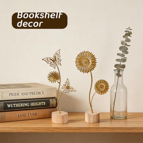 Gold Leaf Home Decor Set - Metal Leaves Statues, Modern Artistic Sculptures for Living Room, Office, Shelf & Home Decorative, Handmade 3D Botanical Accents (Summer Docor) - Image 3