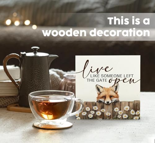 Fox Wooden Box Sign - Rustic Farmhouse Live Like Someone Left the Gate Open Signs for Home Decor,Farm Cottagecore Animal Office Kitchen Bedroom Decor,Fox Gifts for Women Men, 6x6 - Image 2