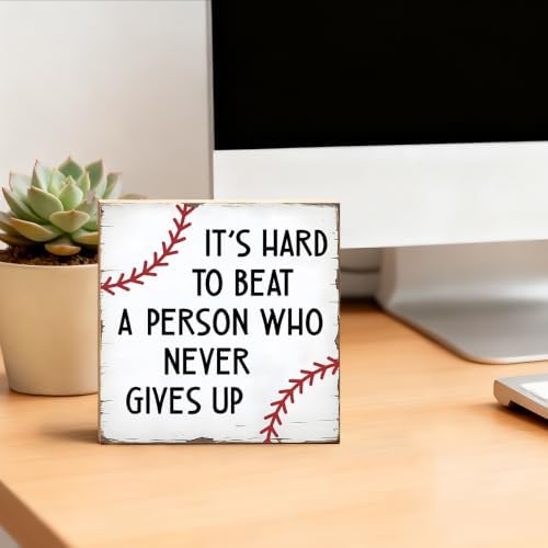 TOUNER It's Hard To Beat A Person Wooden Box Sign Funny Baseball Decor - Image 4