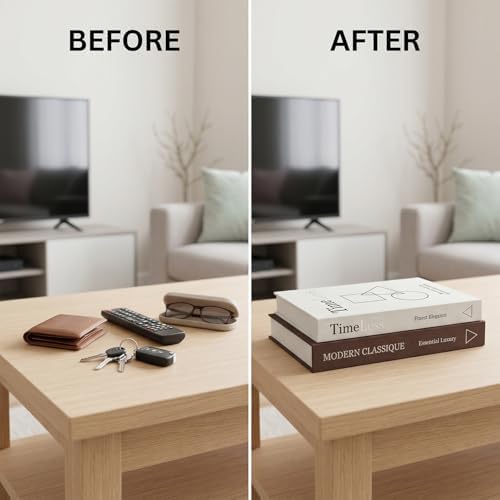 Decorative Coffee Table Books, Set of 2 Brown Faux Book Storage Boxes - Image 6