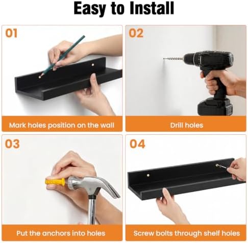 48inch Long Floating Shelves for Wall Decor, 5-Set Shelves with Lip, Black - Image 5
